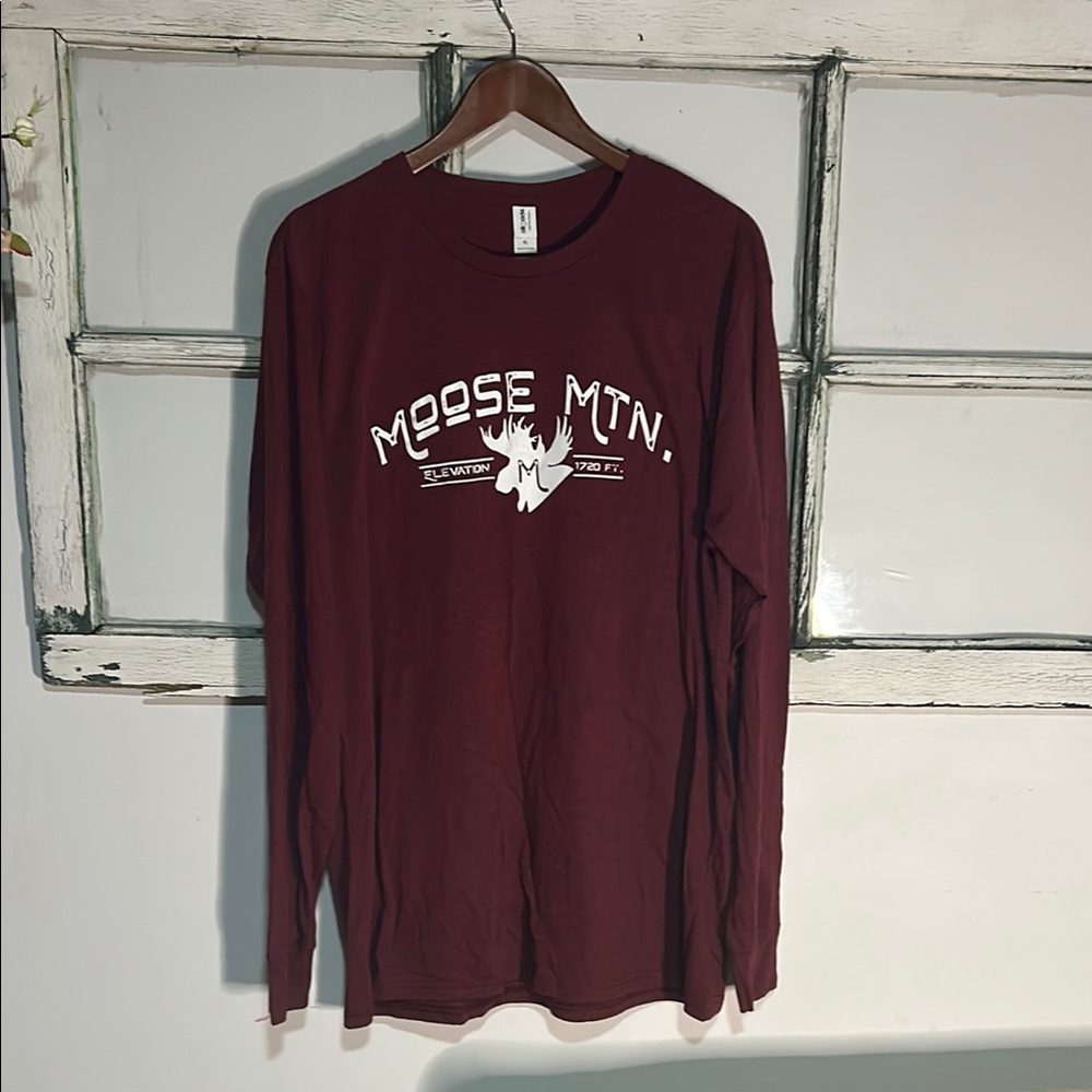 Red Long Sleeve Tee with Moose Graphic